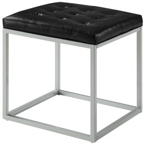 brika home faux leather tufted ottoman in black