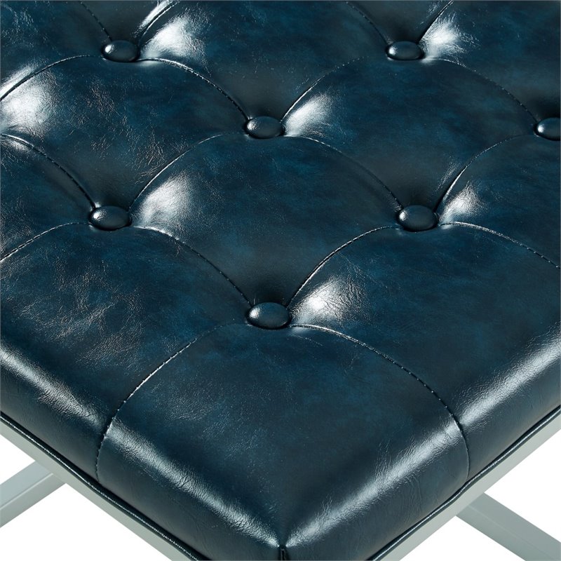 Brika Home Faux Leather Tufted Ottoman, Blue Leather Ottoman