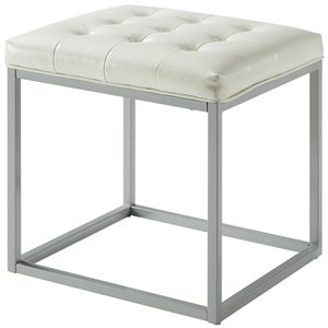 brika home faux leather tufted ottoman in white