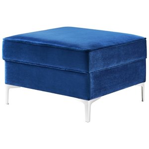 brika home velvet tufted storage ottoman in navy blue and chrome