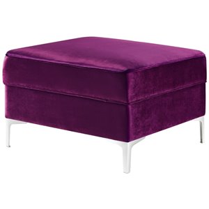 brika home velvet tufted storage ottoman in purple and chrome