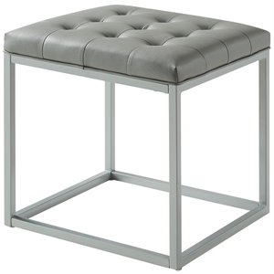 brika home faux leather tufted ottoman in gray