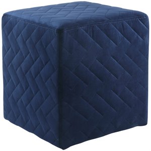 brika home velvet quilted ottoman in blue