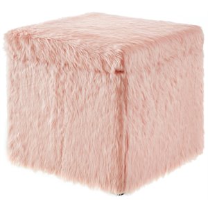 brika home faux fur storage ottoman in blush pink