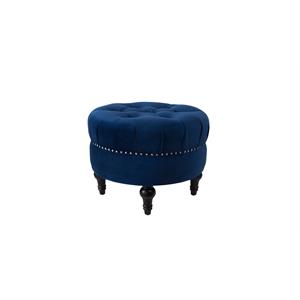 brika home tufted round ottoman in navy blue