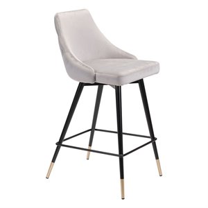 brika home contemporary counter chair in gray velvet