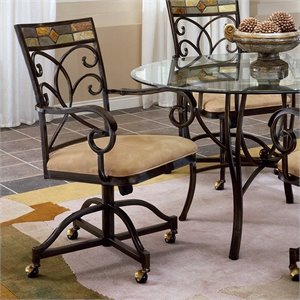 Bowery Hill Fabric Arm Dining Chair in Black and Gold (Set of 2)
