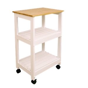 bowery hill microwave utility butcher block kitchen cart in white