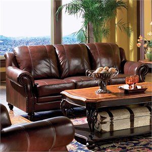 bowery hill leather sofa with rolled arms in burgundy and merlot