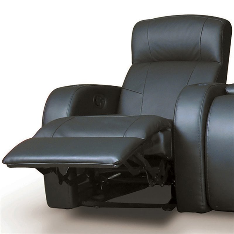 Bowery Hill Leather Home Theater Recliner in Black