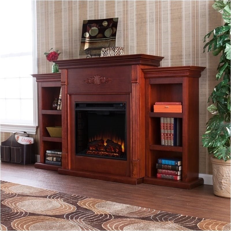 Bowery Hill Electric Fireplace with Bookcases in Mahogany