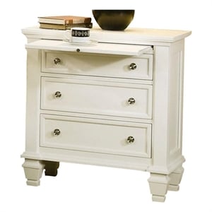 Bowery Hill 3-Drawer Coastal Wood Nightstand in White/Silver