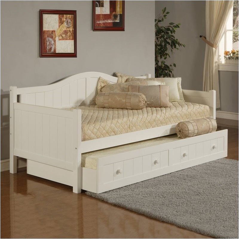 Bowery Hill Solid Wood Twin Size Daybed with Trundle in White Cymax Business