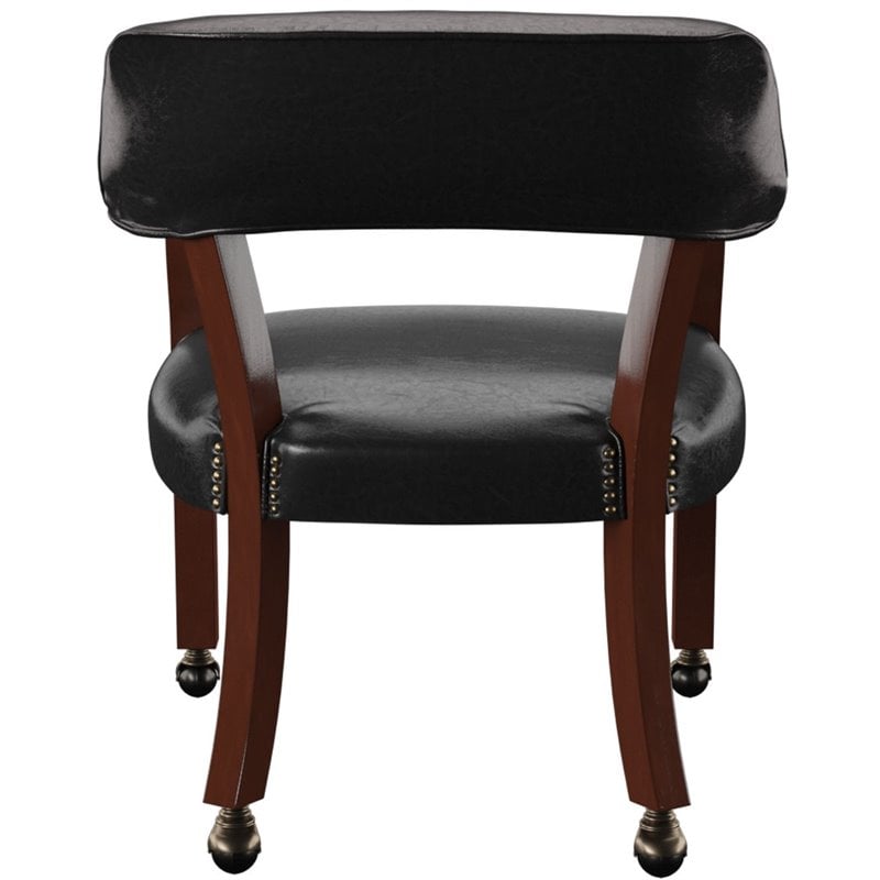 Bowery Hill Traditional Wood Box Seat Black Vinyl Arm Chair with Casters - Black