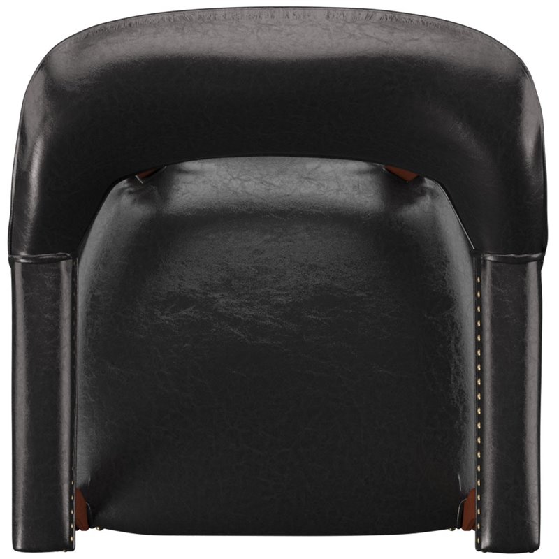 Bowery Hill Traditional Wood Box Seat Black Vinyl Arm Chair with Casters - Black