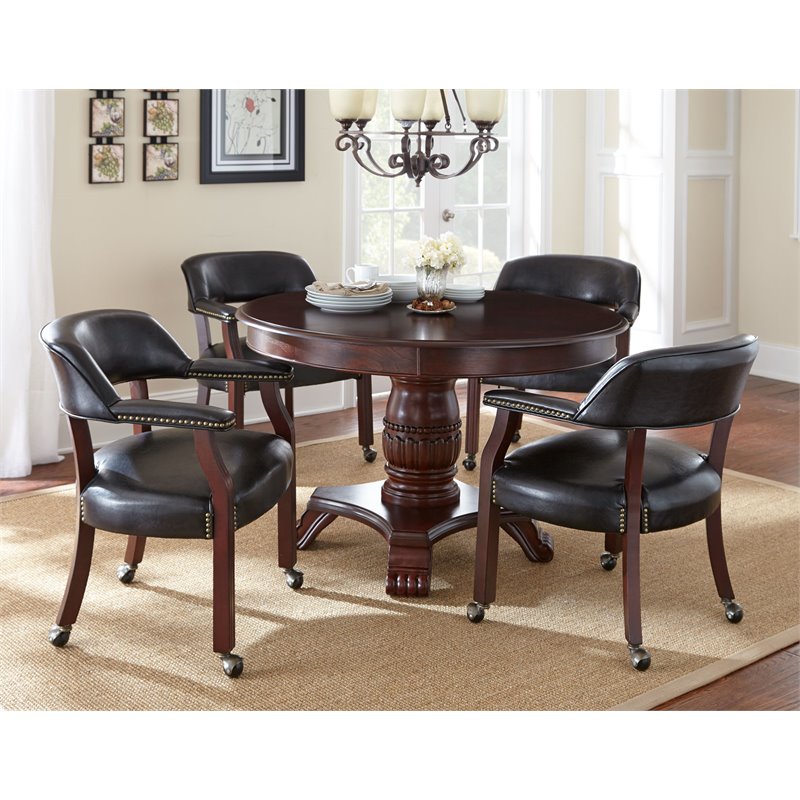 Bowery Hill Traditional Wood Box Seat Black Vinyl Arm Chair with Casters - Black