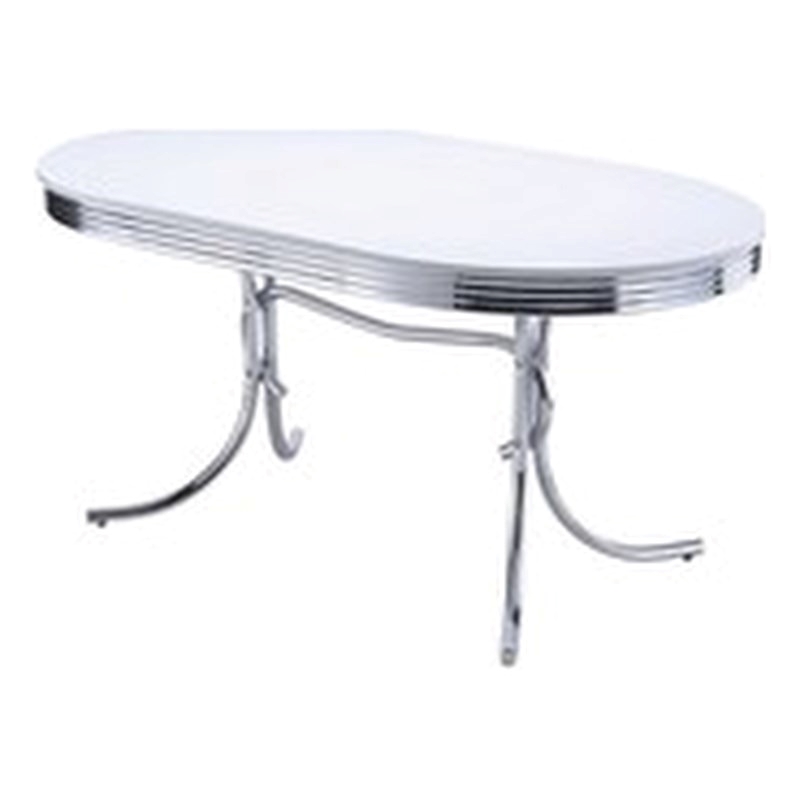 Bowery Hill Modern Metal Chrome Plated Oval Dining Table with White Top