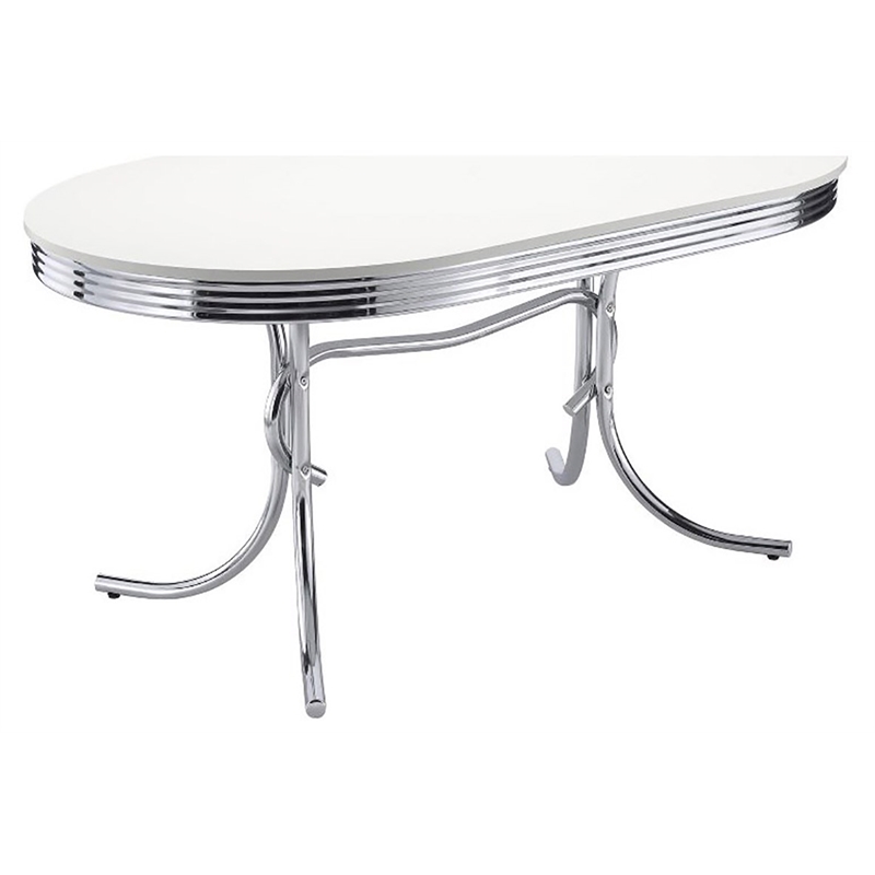 Bowery Hill Modern Metal Chrome Plated Oval Dining Table with White Top