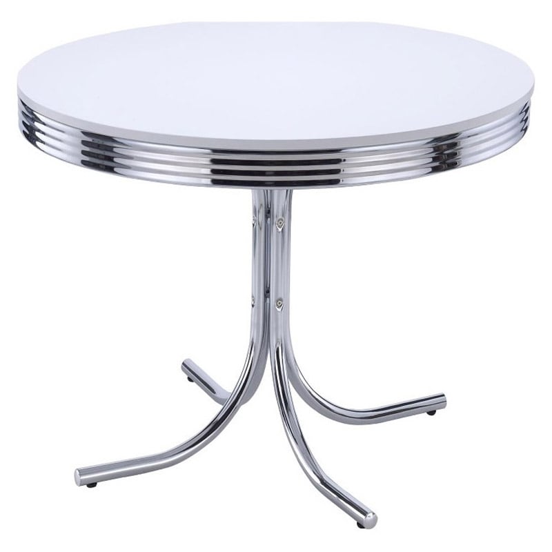 Bowery Hill Modern Metal Round Dining Table in White and Chrome