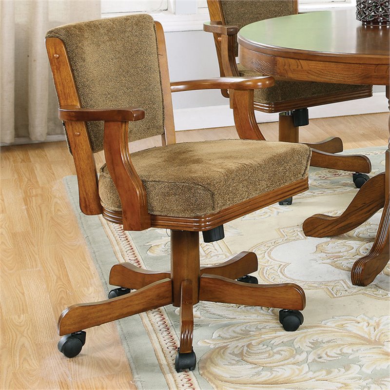 Bowery Hill Upholsted Arm Chair with Casters in Oak - BH-362435