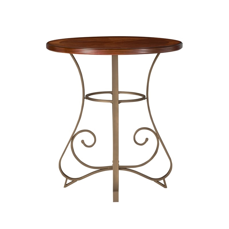 Bowery Hill Faux Medium Cherry Wood Top Pub Table in Matte Pewter/Bronze