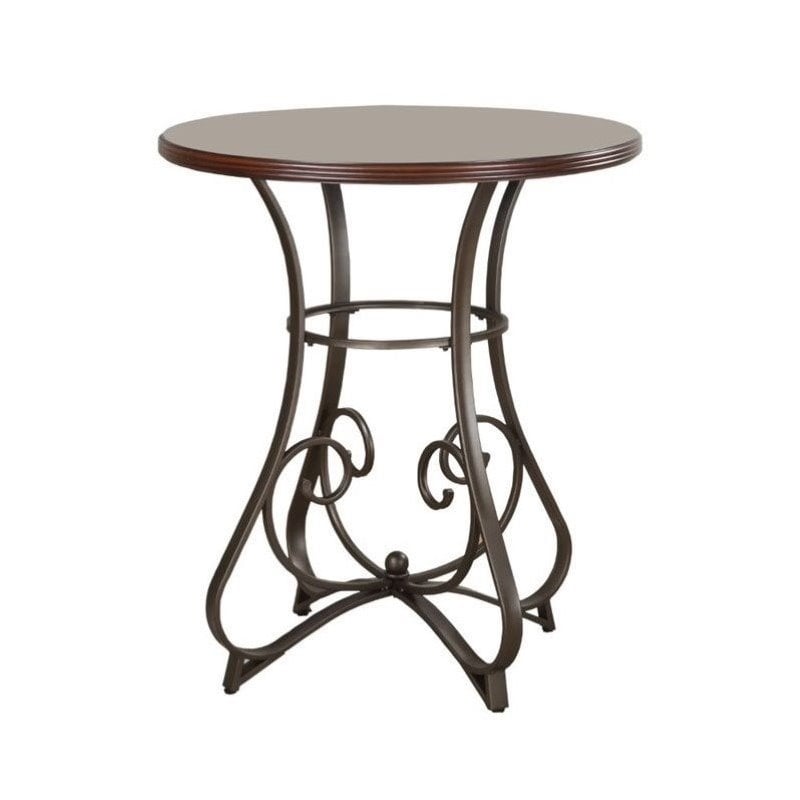 Bowery Hill Faux Medium Cherry Wood Top Pub Table in Matte Pewter/Bronze