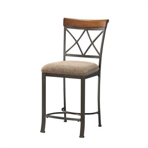 Bowery Hill 24&quotSH Polyester Upholstered Counter Stool in Pewter and Bronze