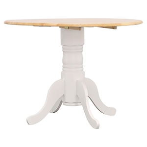 Bowery Hill Round Drop Leaf Dining Table in Natural Brown and White
