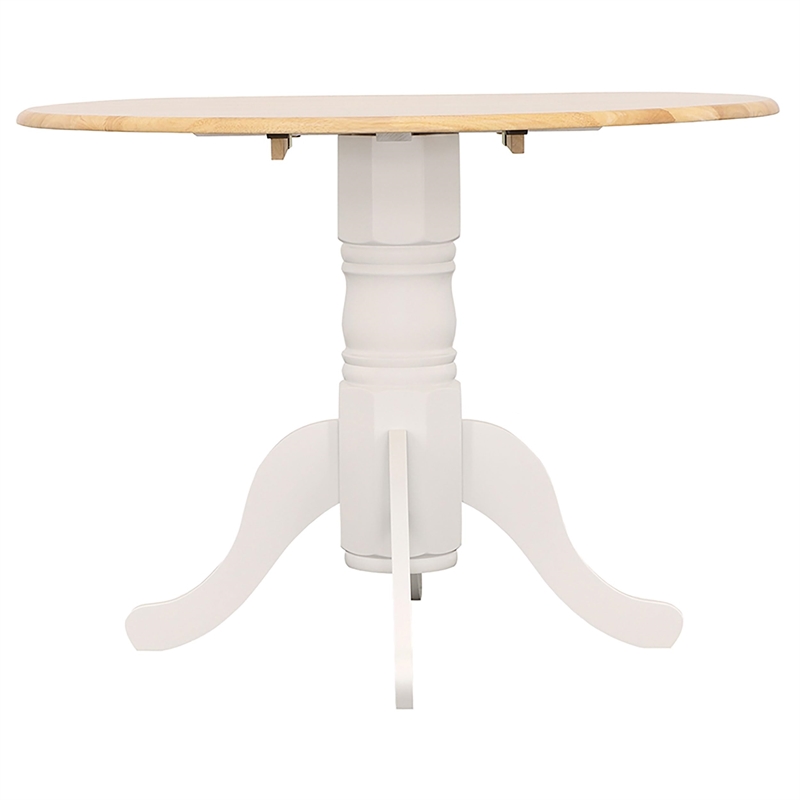 Bowery Hill Round Drop Leaf Dining Table in Natural Brown and White