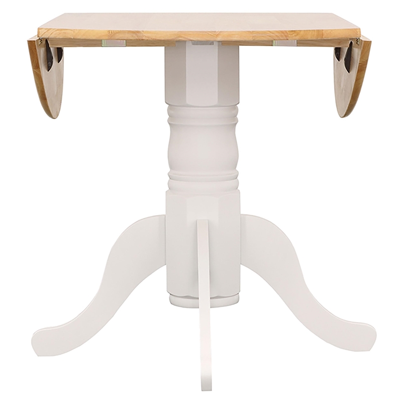 Bowery Hill Round Drop Leaf Dining Table in Natural Brown and White