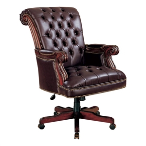 bowery hill traditional faux leather ergonomic tufted office chair in dark brown