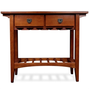 Bowery Hill Wood Mission Wine Table with Storage Drawers in Russet Oak