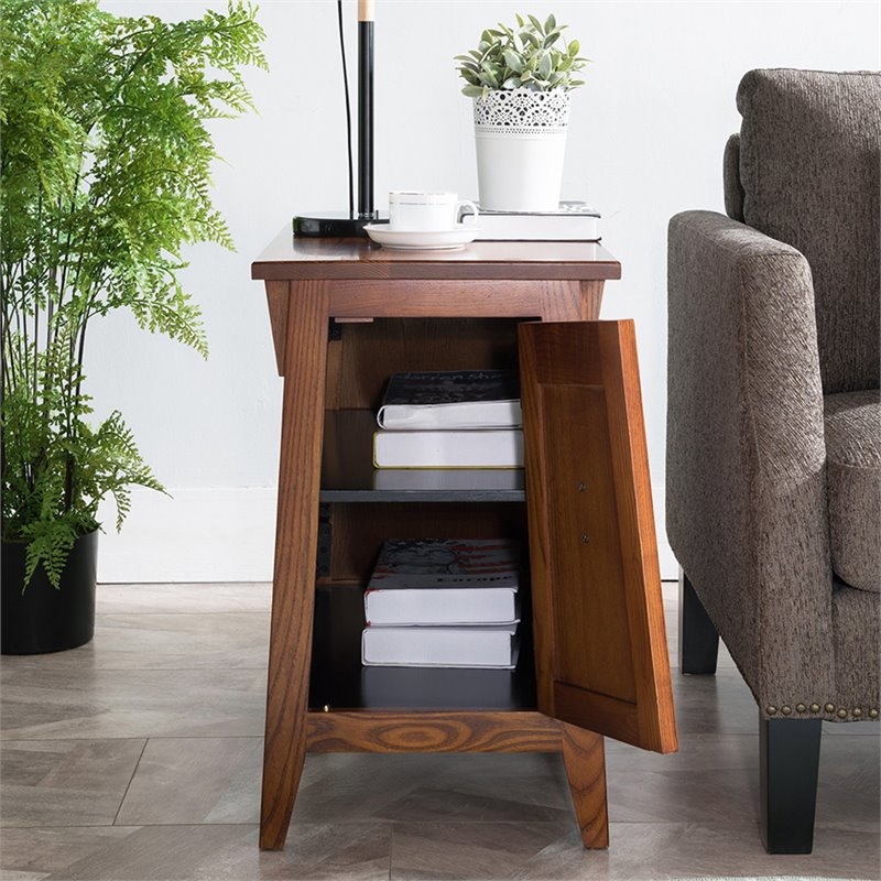 Bowery Hill 1-Shelf Mission Wood Cabinet End Table in Brown/Russet