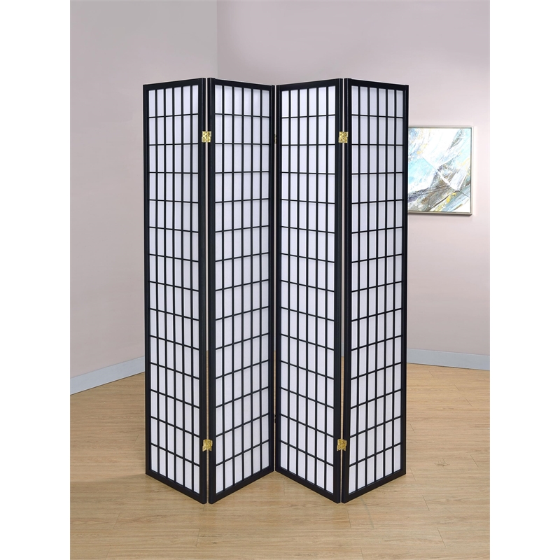 Bowery Hill 4 Panel Contemporary Wood Room Divider in Black/White