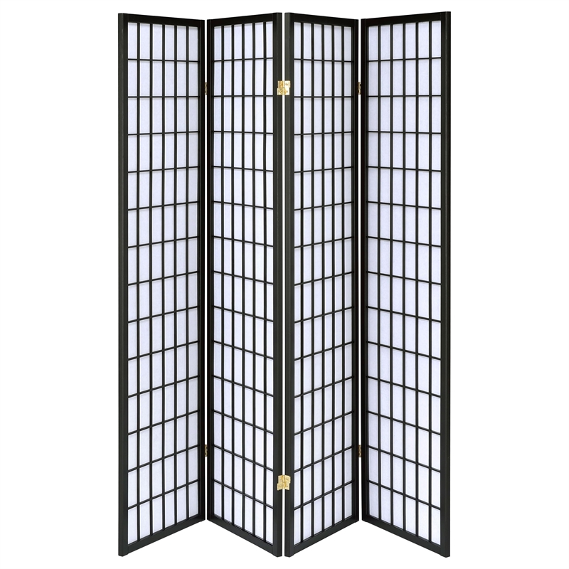 Bowery Hill 4 Panel Contemporary Wood Room Divider in Black/White
