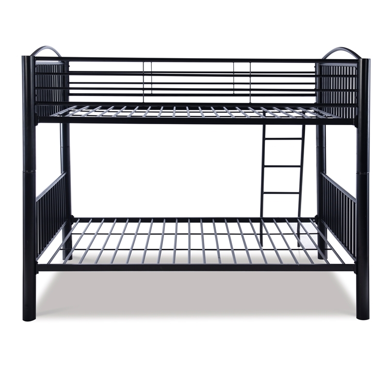 Bowery Hill Modern Metal Full Over Full Bunk Bed Attached Ladder in Black