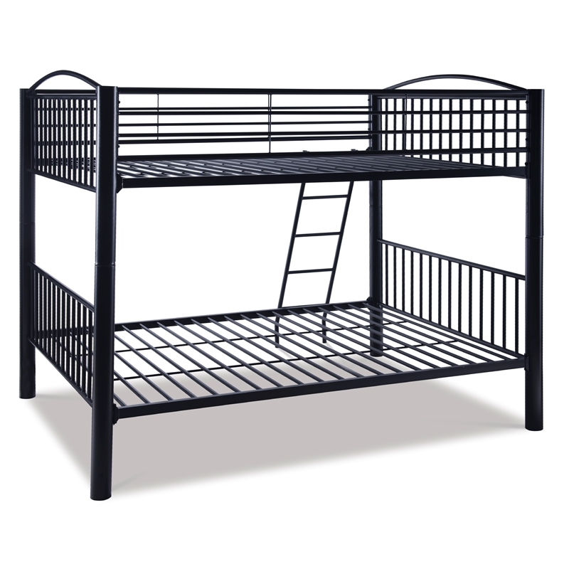 Bowery Hill Modern Metal Full Over Full Bunk Bed Attached Ladder in Black