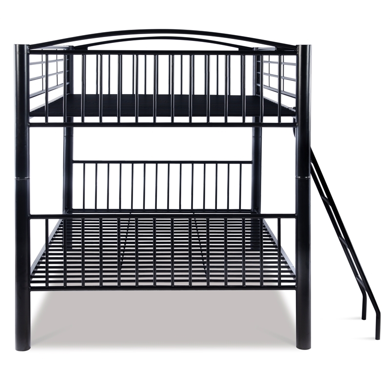 Bowery Hill Modern Metal Full Over Full Bunk Bed Attached Ladder in Black