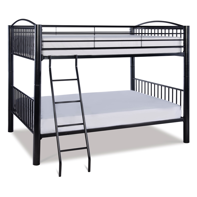 Bowery Hill Modern Metal Full Over Full Bunk Bed Attached Ladder in Black