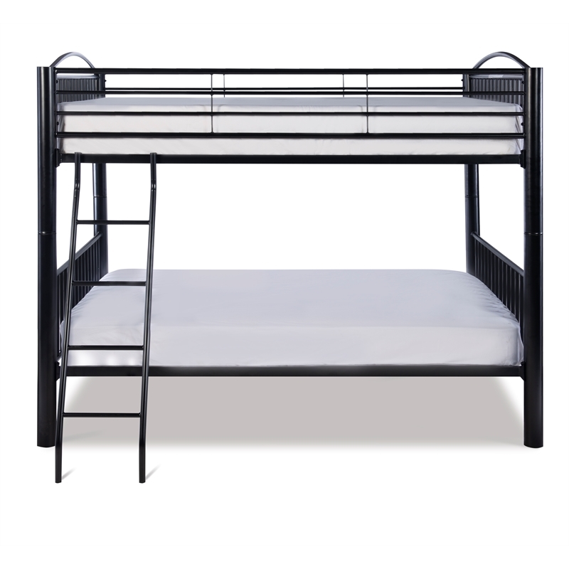 Bowery Hill Modern Metal Full Over Full Bunk Bed Attached Ladder in Black