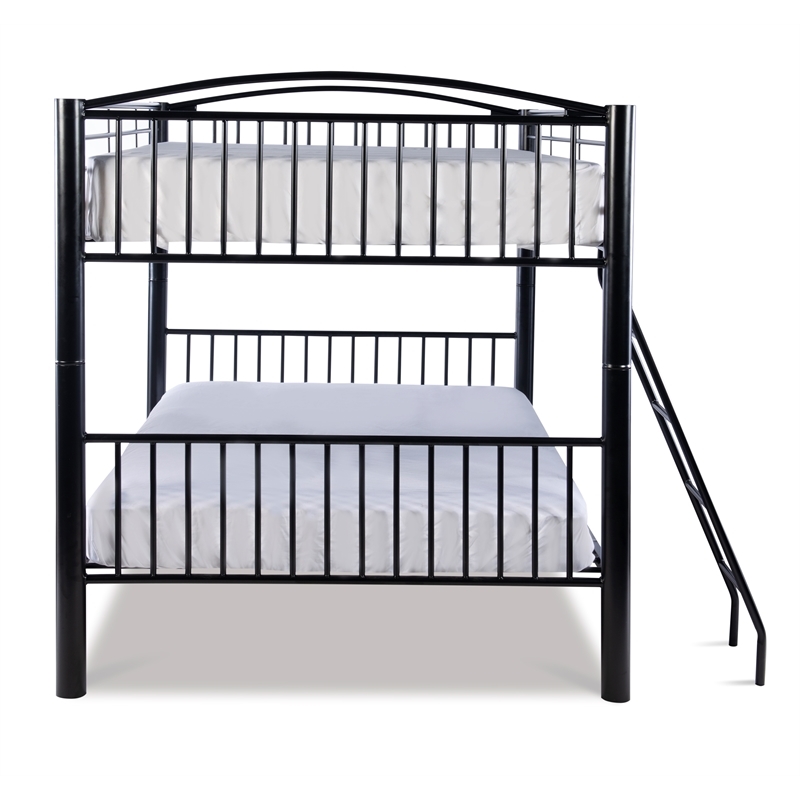 Bowery Hill Modern Metal Full Over Full Bunk Bed Attached Ladder in Black