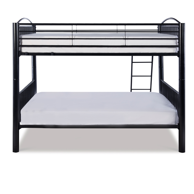 Bowery Hill Modern Metal Full Over Full Bunk Bed Attached Ladder in Black