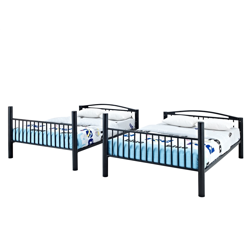 Bowery Hill Modern Metal Full Over Full Bunk Bed Attached Ladder in Black