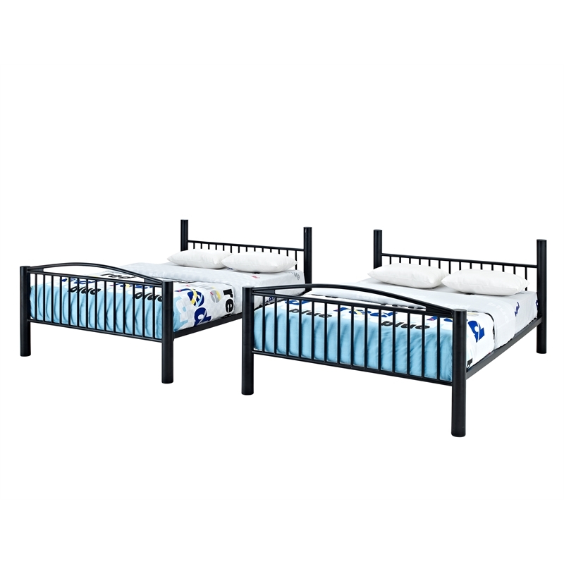 Bowery Hill Modern Metal Full Over Full Bunk Bed Attached Ladder in Black