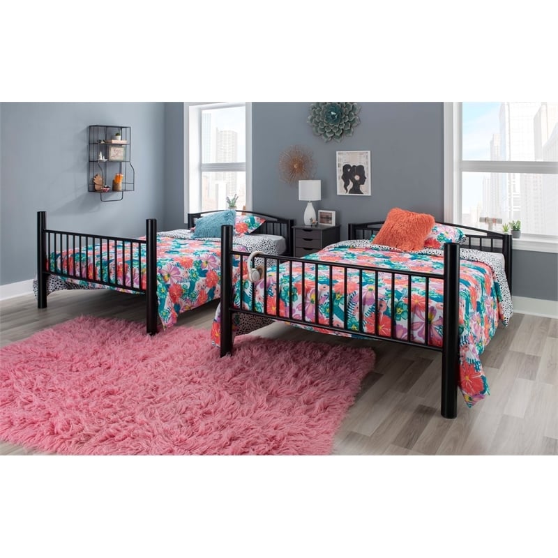 Bowery Hill Modern Metal Full Over Full Bunk Bed Attached Ladder in Black