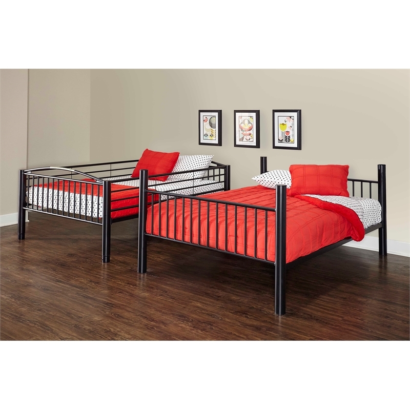 Bowery Hill Modern Metal Full Over Full Bunk Bed Attached Ladder in Black