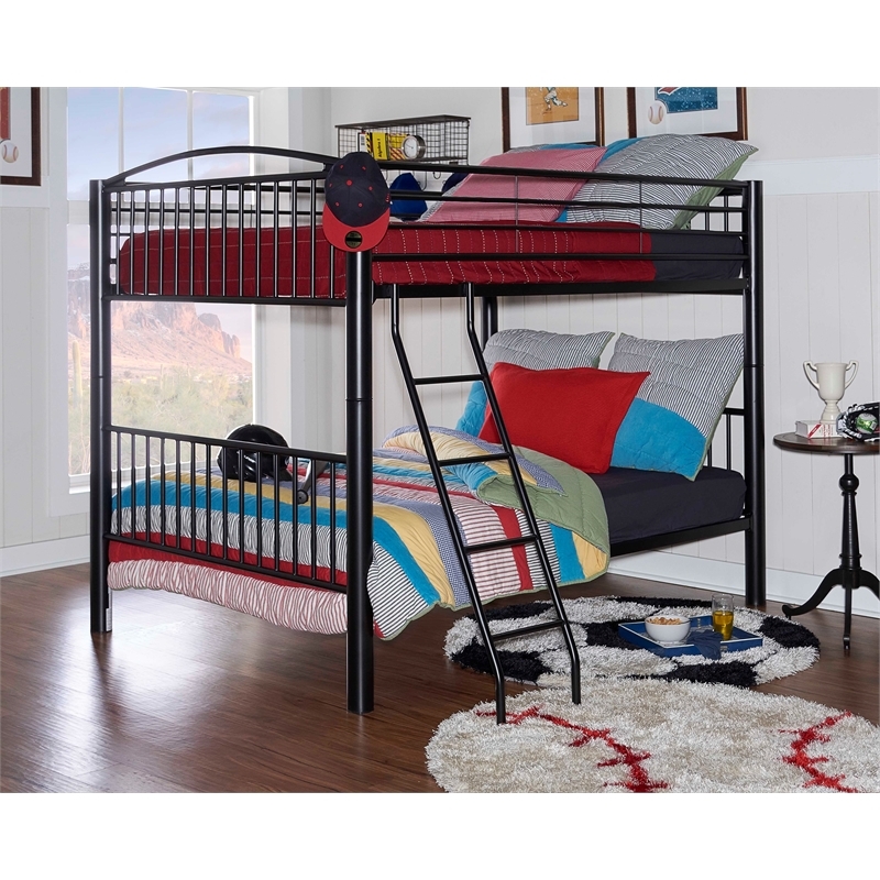 Bowery Hill Modern Metal Full Over Full Bunk Bed Attached Ladder in Black