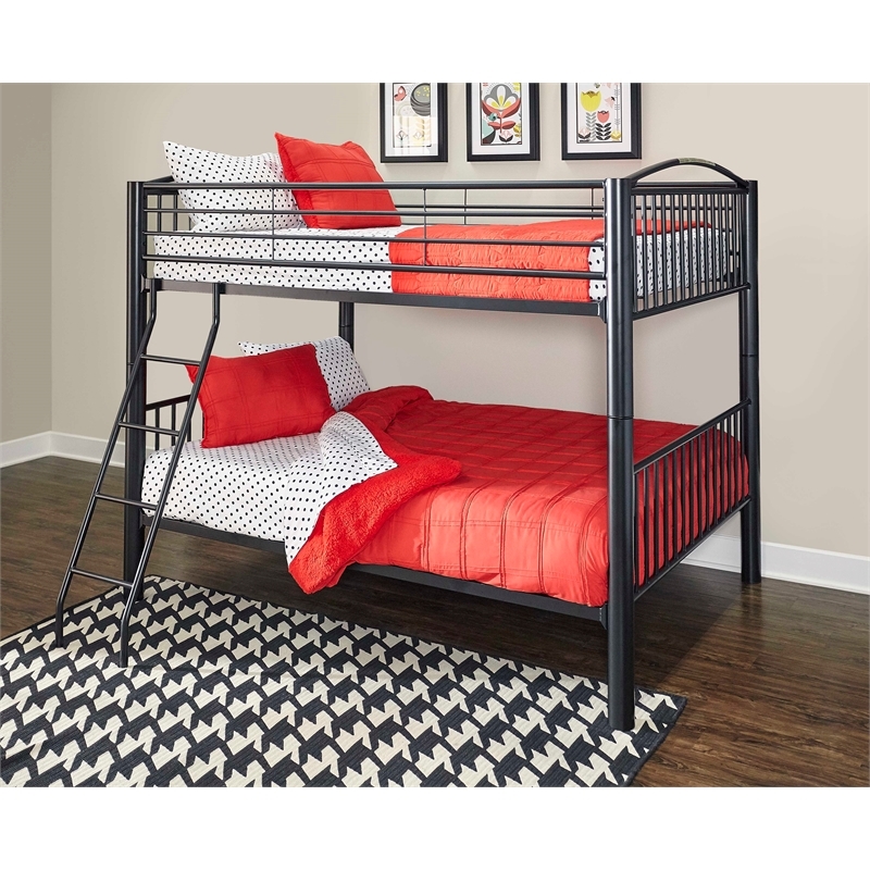 Bowery Hill Modern Metal Full Over Full Bunk Bed Attached Ladder in Black