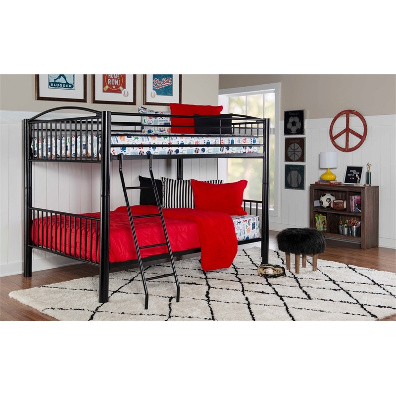 Bowery Hill Modern Metal Full Over Full Bunk Bed Attached Ladder in Black