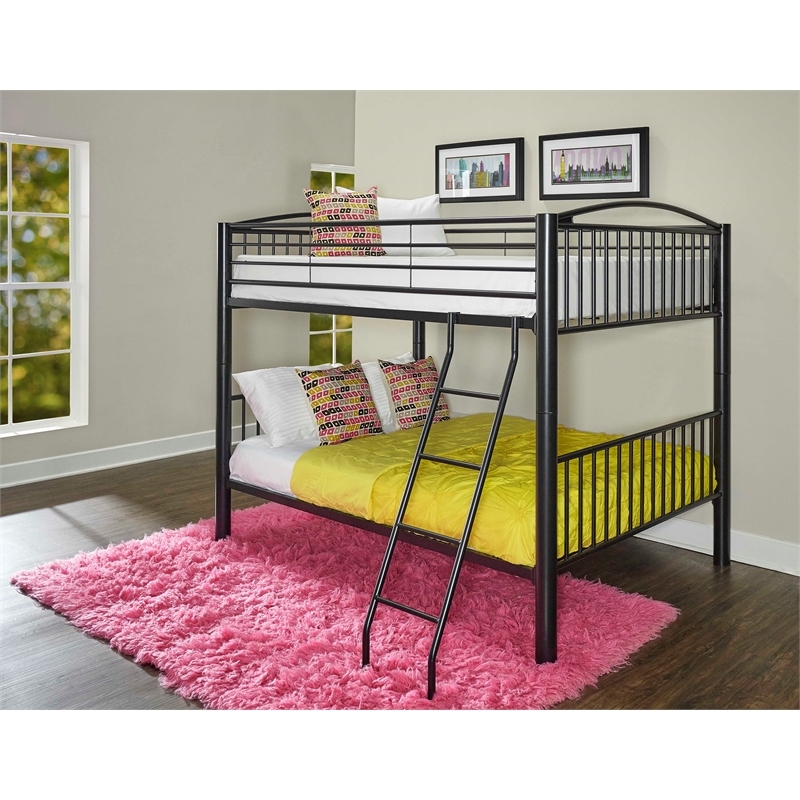 Bowery Hill Modern Metal Full Over Full Bunk Bed Attached Ladder in Black